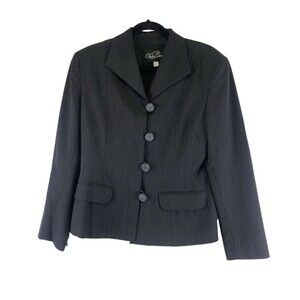 Carla‎ Carini Wool Blazer Gray Beaded Buttons Collared Made Italy Womens 38